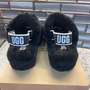 UGG Black Fuzzy Slippers